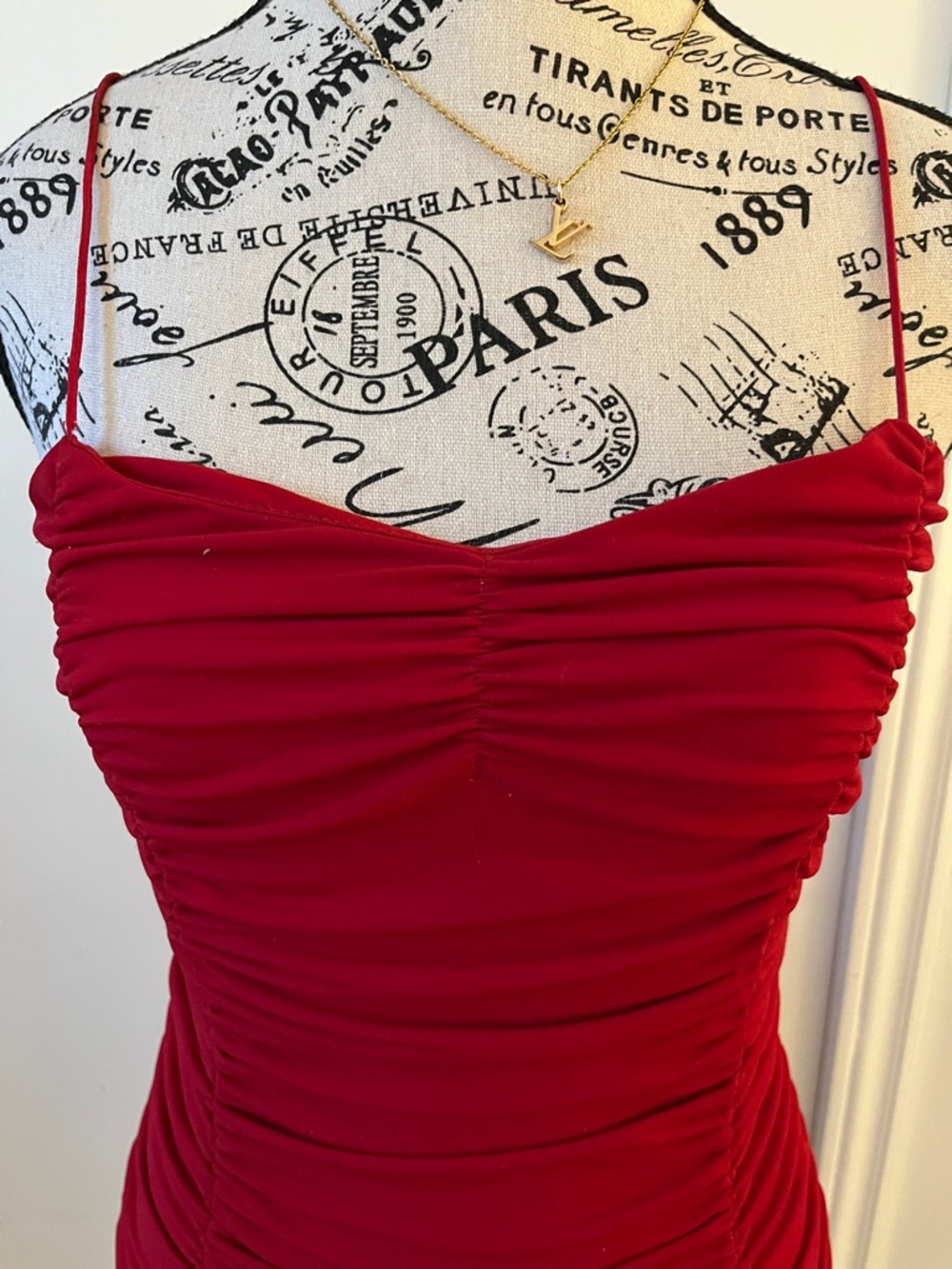 😃Revamped Red Ruched Spaghetti Strap Mini Dress - Picture 7 of 8